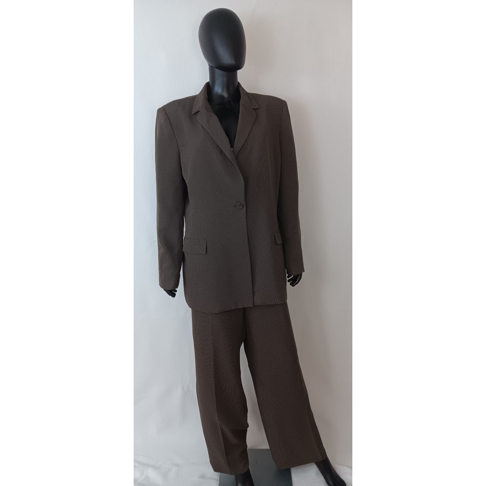 Le Suit Womens Brown Textured 2 Piece Pant Suit Blazer Trousers Size 18